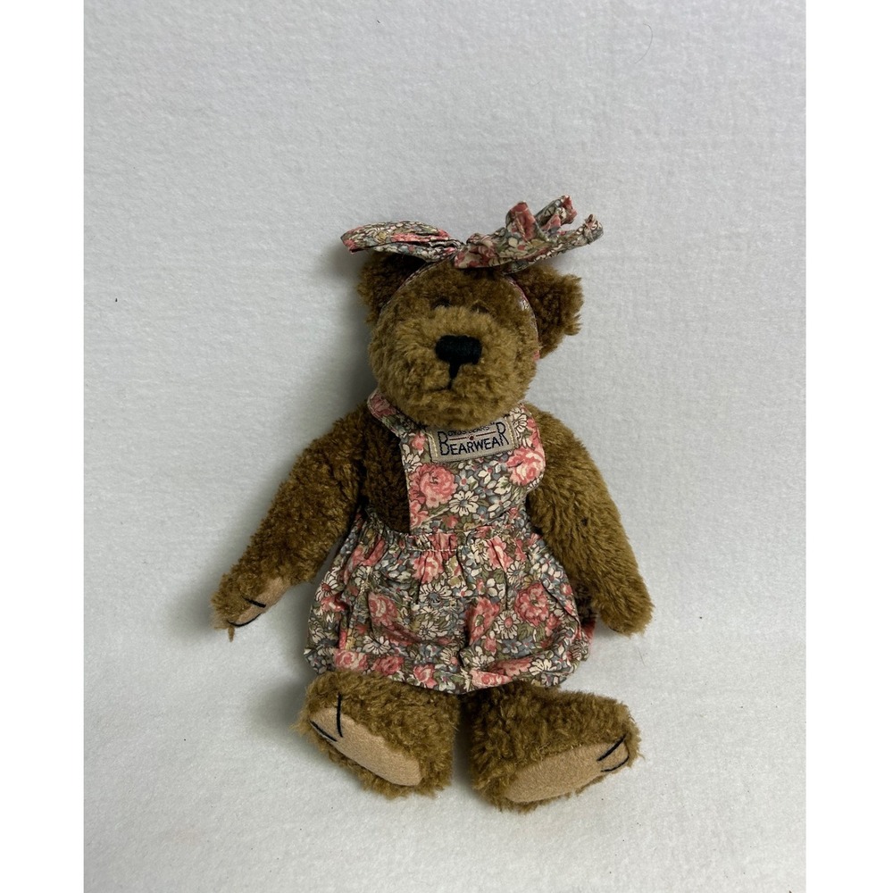 Cottagecore Boyds Bears‎  Small Brown Floral Dress Bow Plush Teddy Bear